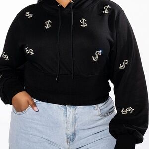 AKIRA Black Rhinestone Dollar Sign Hoodie